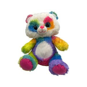 13”Peekaboo Toys Rainbow Colors Colorblock Panda Bear Sparkle Eyes Plush Toy